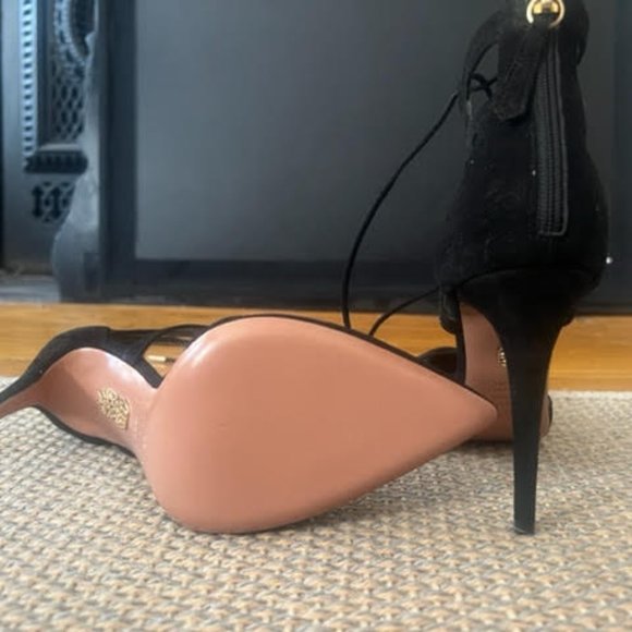 AQUAZZURA Belgravia Suede Black Strappy Heels Stiletto - BRAND NEW NEVER WORN - Picture 7 of 15